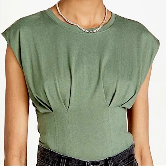 NWT! Good American Corseted Style Sleeveless Green Tee size 1 (small) - Picture 1 of 8